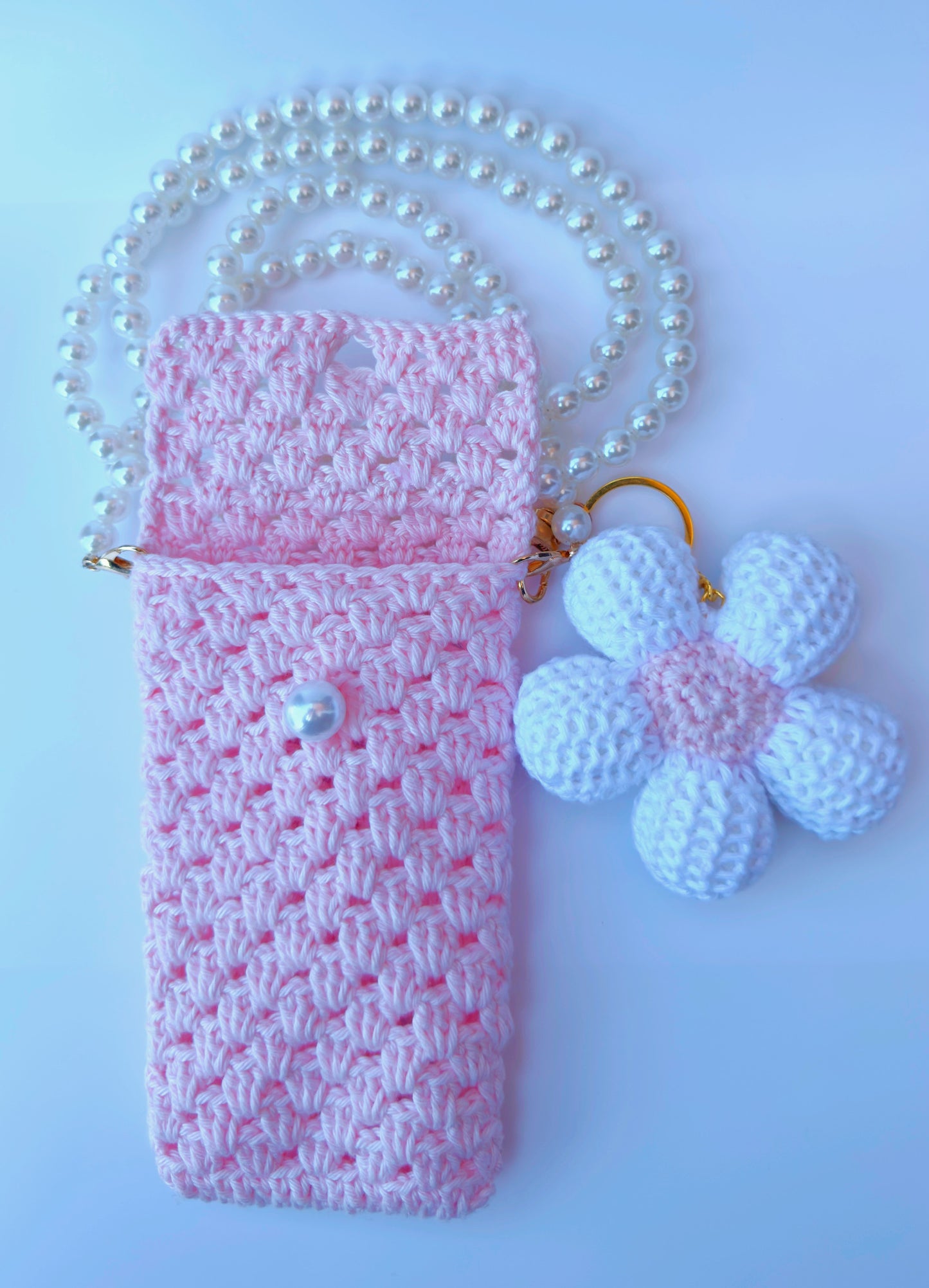 Pochette Téléphone Crochet Perlée Rose – Fait Main