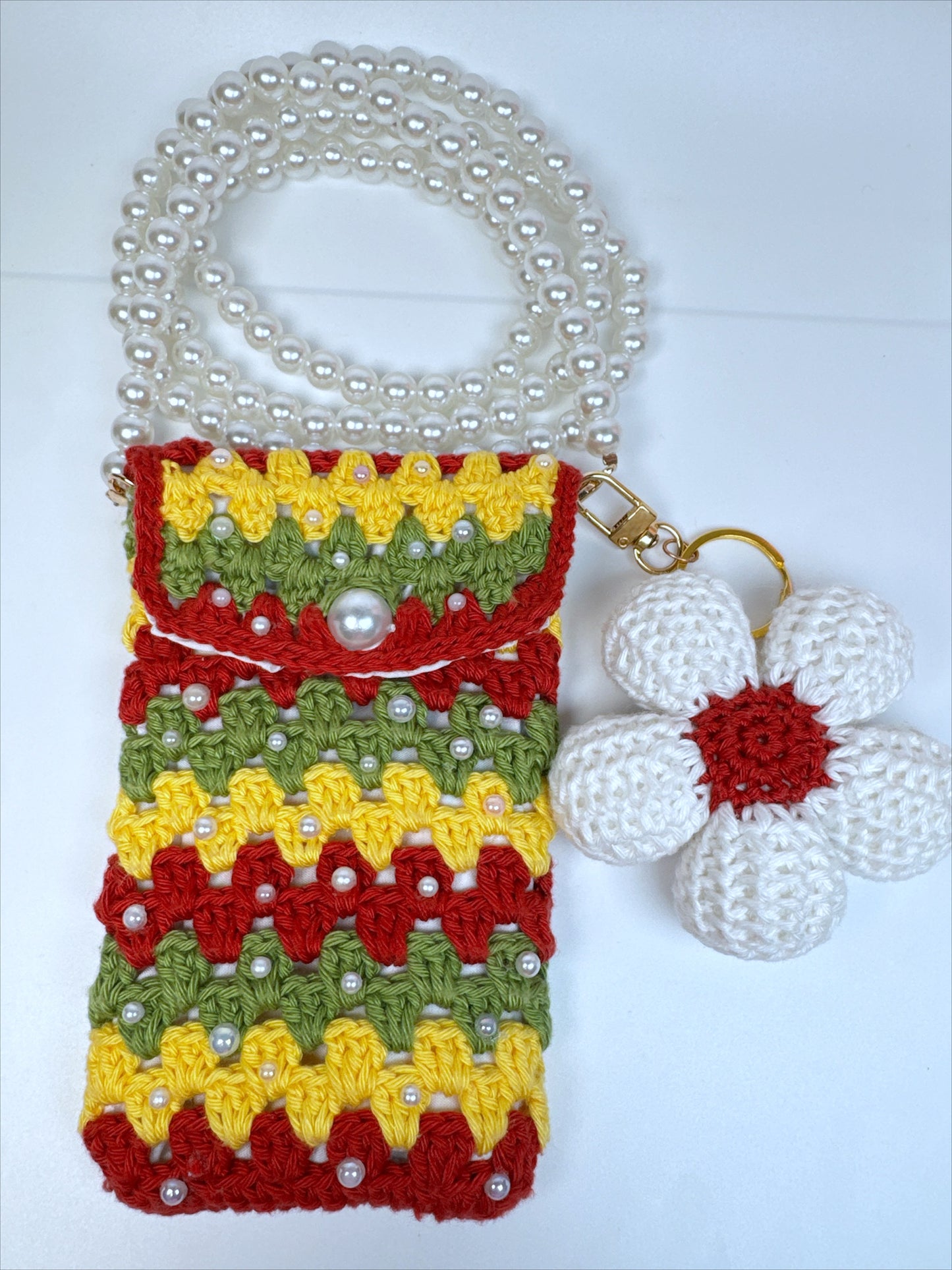 Pochette Crochet Fleur & Perles – Accessoire Chic et Fait main