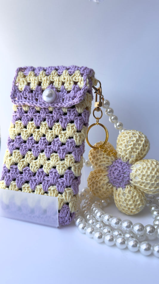 Pochette Téléphone Crochet Fleur Perlée