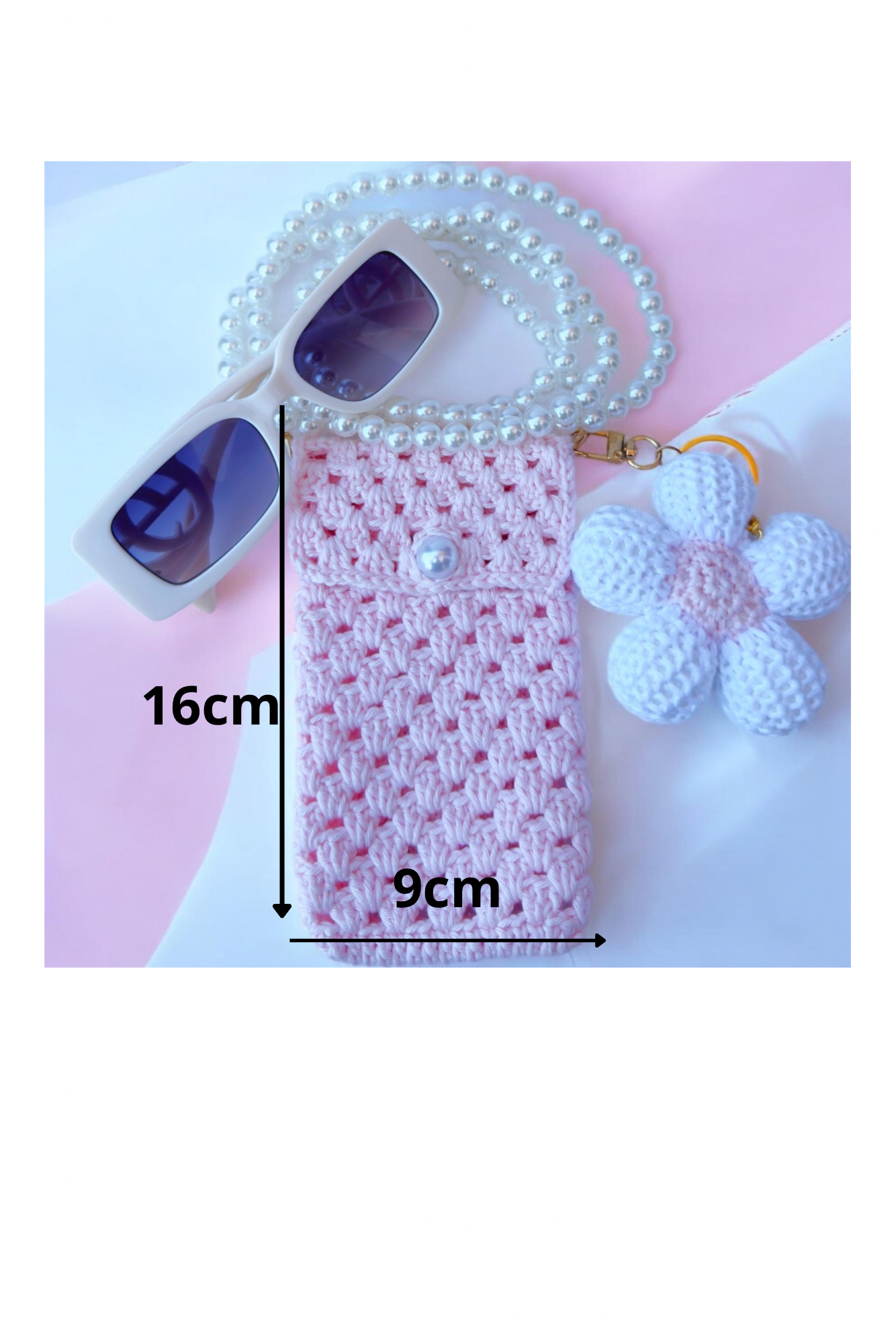 Pochette Téléphone Crochet Perlée Rose – Fait Main