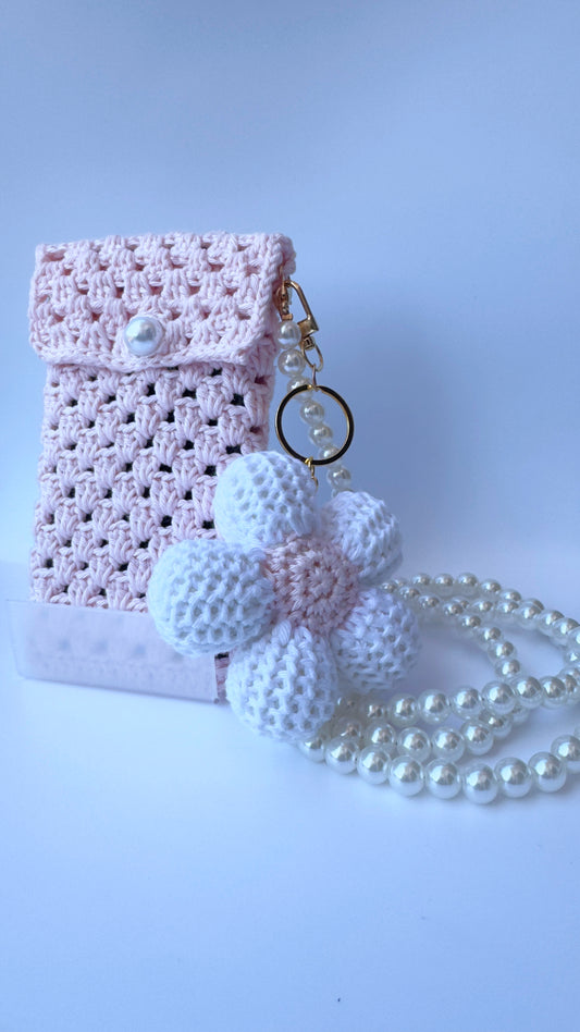 Pochette Téléphone Crochet Perlée Rose – Fait Main