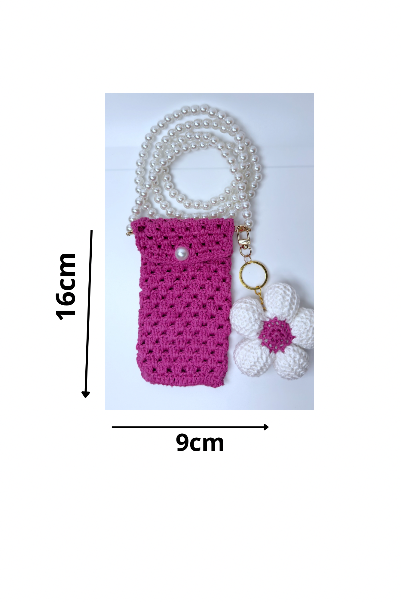 Pochette Téléphone Crochet Perlée Rose – Fait Main
