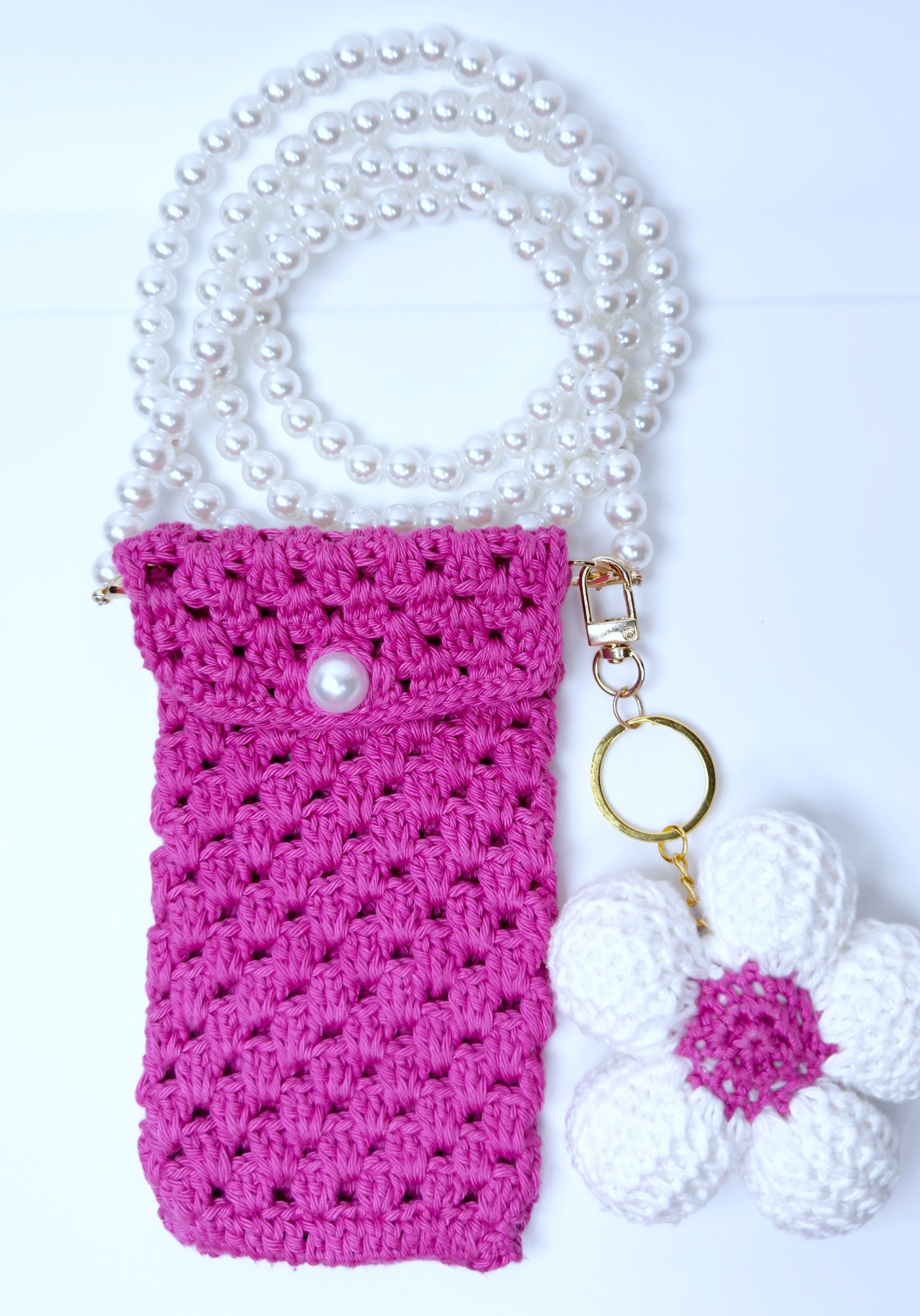 Pochette Téléphone Crochet Perlée Rose – Fait Main